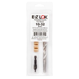 E-Z LOK 400-332 Threaded Inserts for Wood, Installation Kit, Brass, Includes 10-32 Knife Thread Inserts (6), Drill, Installation Tool