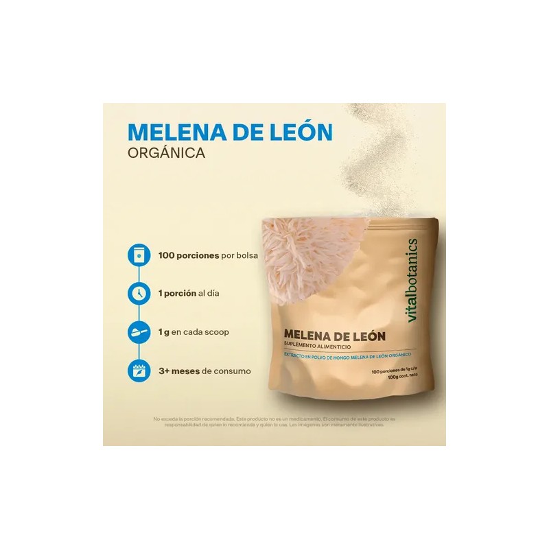 Extracto Hongo Melena De León Orgánico Polvo 100g Adaptogeno Sabor