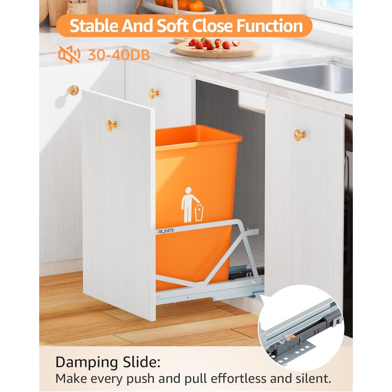 RUNMI Pull Out Trash Can Under Cabinet with Soft-Close Slides,Under