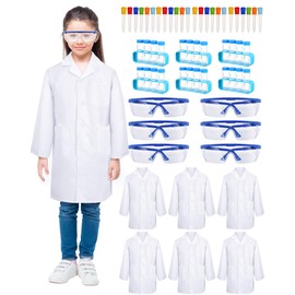 Unittype 6 Set 66 Pcs White Kids Lab Coats Bulk Children Girl Doctor Scientist Costume Lab Coat Goggles Test Tube Eyedropper(M)