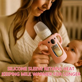 Frezonika 2 Pcs Silicone Sleeve Compatible with Dr. Brown Narrow Glass Baby Bottle 4 OZ/120 mL, Cute Koalas Shape Drop Protection Sleeves with Silicone Handles (2 Pink, 4 Ounce)