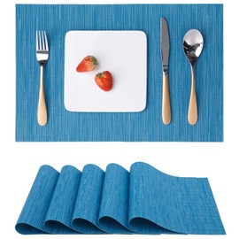 Myir JUN Set of 6 Washable Placemats, Woven, Washable, Non-Slip, Heat-Resistant, Vinyl Placemats, Washable for Kitchen, Dining Table, Hotel, Place Mats 30 x 45 cm (Blue)