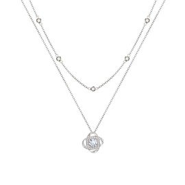 ACECHA Diamond Necklaces for Women-Dainty 18K Gold Silver Plated Choker CZ Layered Pendant with Pearl Diamond Zircon Cross Trendy Minimalist Necklace Jewelry Gifts For Women (silver-double clover)