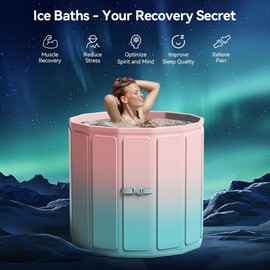 Binecer Portable Foldable Ice Bath Tub, Large Size 77 Gal, Fast Muscle Recovery, Home Outdoors Gyms, Quick Opening without Installation, No Water Leakage (Ice/Hot Universal)
