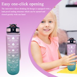 Motivational Water Bottle | 1 Liter Water Bottles Leakproof | Motivational Drink Container with Measurements and Carrying Strap for Gym School Travel Outdoor Hiking Camping