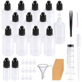 RYMALL Liquid Bottles, Dropper Bottle 12 x 50 ml + 2 x 10 ml Dropper Bottle Squeeze Bottles with Child Lock Lid Includes Funnel Labels Transfer Pipette Syringes and Tweezers for Liquids