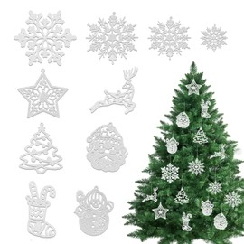 Christmas Tree Decoration Sparkling Snowflake Ornaments,42Pcs White Glitter Christmas Hanging Snowflake Decors with String Glitter Christmas Tree Ornaments for Winter Holiday Xmas Decoration Indoor
