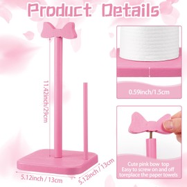 Leinuosen Pink Bow Paper Towel Holder Coquettish Cute Bow Wooden Paper Towel Holder Pink Bathroom Countertop Accessories Kitchen Roll Stand Organizer Standing Apartment Decor Housewarming Gift