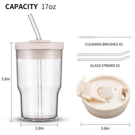 BLUEPOLAR Glass Cups with Lids and Straws,17oz/500ml Reusable Iced Coffee Glasses & Juice Bottles,Cold Brew Tumblers with Leakproof Lids,BPA-Free Glass Jars for Juicing,Matcha,Tea,Smoothie (White)