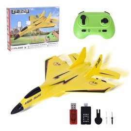 Lunaanda RC Plane 2 Channel, Remote Control Foam Fighter Airplane Toy, 2.4 GHz Gyro Stabilizer, Easy to Fly for Adults Kids Beginners Boys, USB Charging, Cool Lighting, Yellow