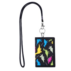 Aucuu Motif Neck Pouch, Children's Purse, Children's Purse with Viewing Window for Hanging, Trifold Wallet, Small, Children's Purse for Boys and Girls, #2 Dinosaurs, Casual