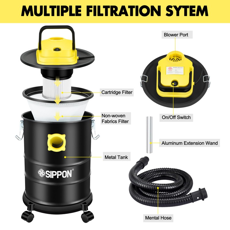 SIPPON Ash Vacuum Cleaner, Pellet Stove Vacuum Cleaner with Wheeled