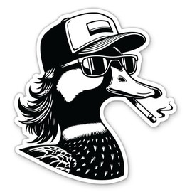Duck with Mullet Trucker Hat Vinyl Sticker - for Water Bottle Phone Car Tumbler Laptop - Waterproof - 3"