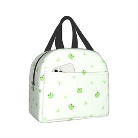 carati Insulated Lunch Bag for Women, Cooler Tote Reusable Lunch Box Container For Work Office Picnic Little Green Frog Cute