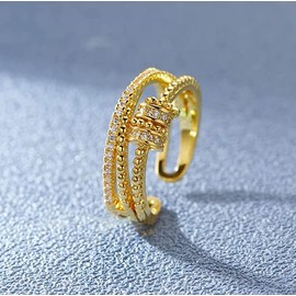 14k Fidget Ring for Women S925 To My Daughter Anxiety Meditation Ring Cubic Zirconia Adjustable Swivel Ring For Girls Jewelry Gift (gold)