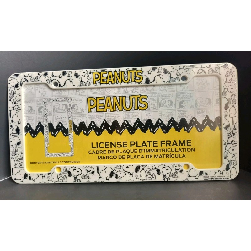 Peanuts SNOOPY Plastic Black and White License Plate Frame NEW!