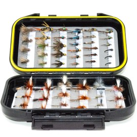 50 Premium Hand Tied Fly Fishing Flies Assortment | Fly Box Included | Dry, Wet, Nymphs, Streamers, Wooly Buggers, Terrestrials | Trout, Bass Lure Set, Kit