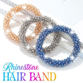 CAKURE Rhinestone Hair Tie Sparkly Hair Scrcunhies Fancy Ponytail Holder Rhinestone Hair Accessories for Women (Pack of 3)