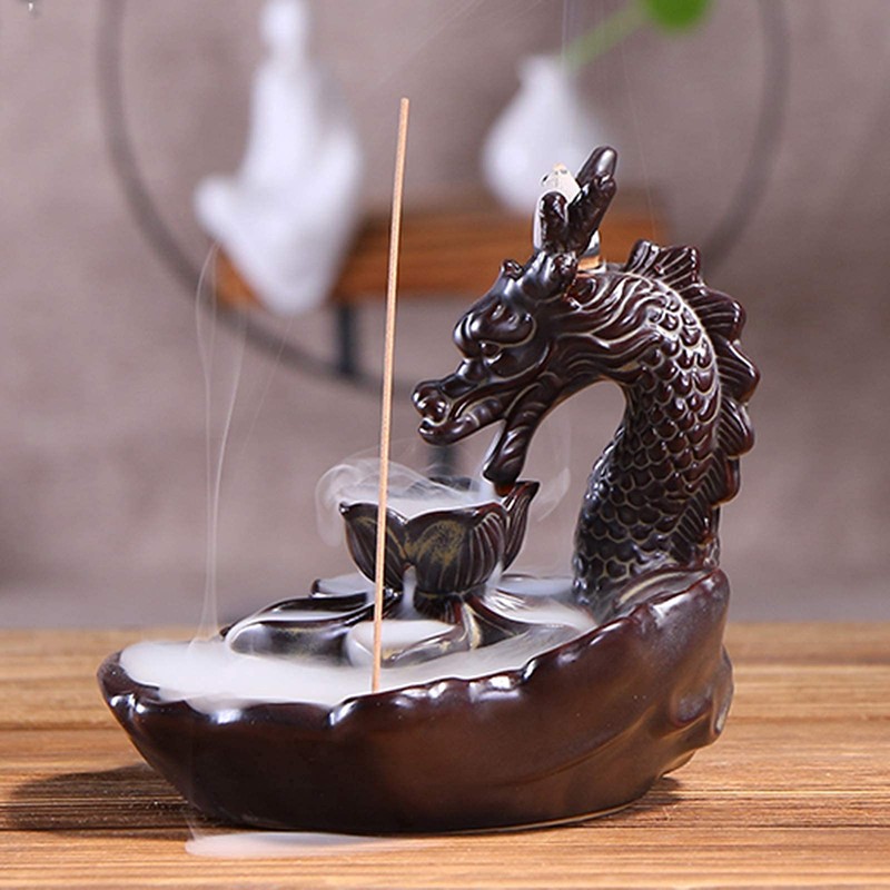 Dragon Incense Waterfall Burner Ceramic Backflow Incense Holder Set with