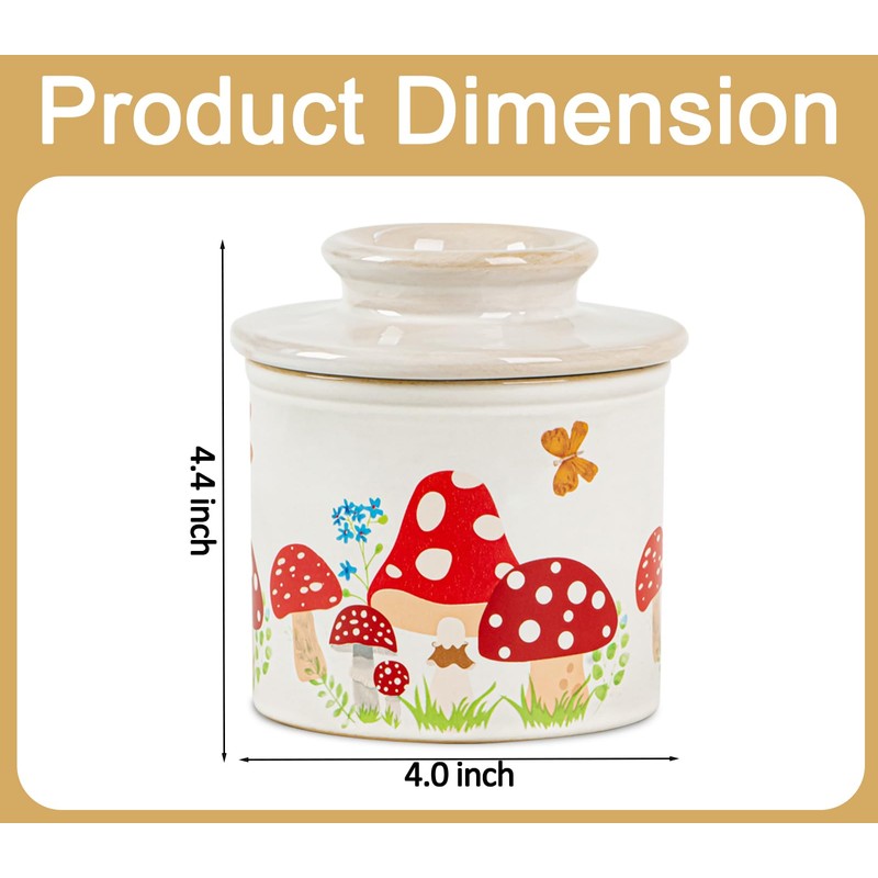 Mushroom Butter Crock For Counter With Water Line French Butter