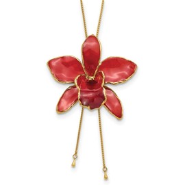 Auriga Fine Jewelry 24K Gold-trim Lacquer Dipped Red Real Cattleya Orchid Slip-on Adjustable Gold-tone Necklace