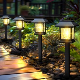 DERAYSION Solar Lights for Outdoor Garden, Pack of 6 Waterproof Garden Lights, Solar, Auto On/Off Solar Lights, Garden Decoration for Balcony, Patio, Lawn, Yard, Path