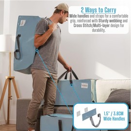 VENO 2 Pack Extra Large Moving Bags with Backpack Straps, Cloth Storage Tote Bag Container with Sturdy Zipper and Strong Handles Moving Supplies Boxes College Dorm, Traveling, Camping (Light Blue)