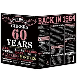 YiKaLus Big 60th Birthday Card for Women, Vintage 60 Year Old Gifts for Mom Sister Friends, Rose Gold Back in 1964 Bday decorations