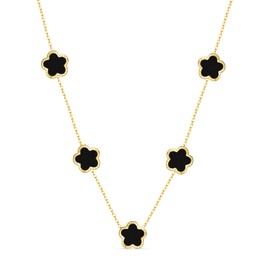 SHINYY 5 Leaf Clover Choker Necklace for Women 18K Gold Plated Stainless Steel Black Lucky Five Leaf Dangle Chain Jewelry Gift for Mother and Daughter (Black Gold)