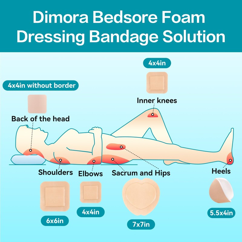 Dimora Wound Dressing Sacrum Foam Bandages Silicone Adhesive Border 7.08"x7.08"