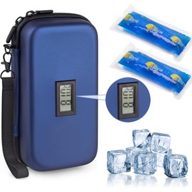Estuche de refrigeración, Enfriamiento 8-15 horas,Bolsa de Enfriador de Insulina Portátil, Estuche para Insulina de Viaje,con Pantalla de termómetro y 2 Bolsas de Hielo,Perfecto para viajar a diario