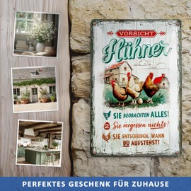 BC Tin Sign Retro 20 x 30 cm Caution Chickens Vintage Decoration Metal Design as a Gift Idea for Chicken Fans