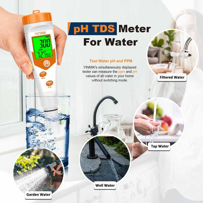 Hydroponics EC pH Tester, Simultaneous Display pH ppm for Base