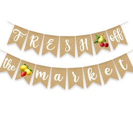 Fresh Off The Market Bridal Shower Banner Farmer's Floral Bachelorette Party Supplies Fruits Burlap Garland