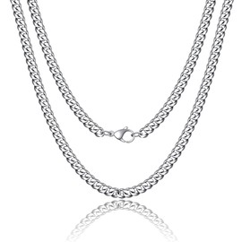 RWQIAN Cuban Necklace Men's 4 mm/6 mm/9 mm Stainless Steel Curb Chain Men's Link Chain Cuban Chain Silver/Gold/Black Hip-Hop Chain Length 46 cm/51 cm/55 cm/61 cm, Stainless Steel, No Gemstone