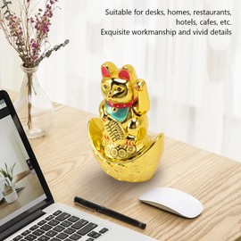 5.5 Pulgadas Maneki Neko, Gato de la Suerte Japonés con Brazo Ondeante, Funciona con Batería Gato de la Suerte con Brazo Ondeante Fengshui Gato de la Suerte Gato de la Riqueza Gato