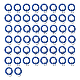 50pcs Bracelet Wrist Coil Elastic Keychain Number Tag Holder Wristband Spiral Keychain Key Ring (Blue)