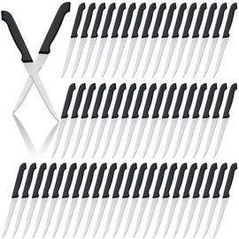 Therwen 100 Pieces Serrated Edge Pointed Tip Steak Knives Stainless Steel Steak Knife with Serrated Edge 8.8 Inch For Kitchen Restaurant Tableware Camping