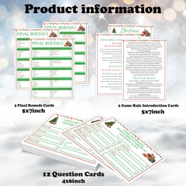 Christmas Friendly Family Feud Game, Feud Trivia Quiz, Baby Shower Game for Family Activity (12 Question Cards & 3 Final Round Cards) Christmas Games for Family Party Decorations Supplies-SG6