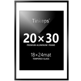Tinkeps 20x30 Metal Poster Frame - 20 x 30 Aluminum Picture Frame with Mat for 18x24 Photo, Tempered Glass Cover, Black Wall Hanging Photo Frame for Home Décor