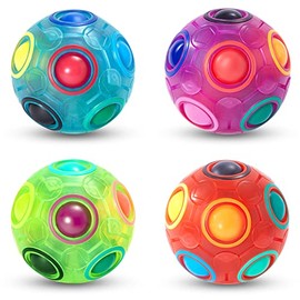 Vdealen Magic Rainbow Puzzle Ball, Fidget Ball Puzzle Game Fun Stress Reliever Magic Ball Brain Teaser Fidget Toys for Children Teens & Adults-4 Pack