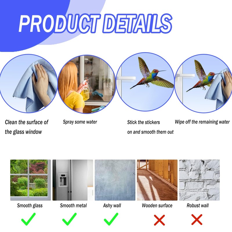 6 Mixed Beautiful Bird Window Stickers, Hummingbird Wall Stickers Decor,