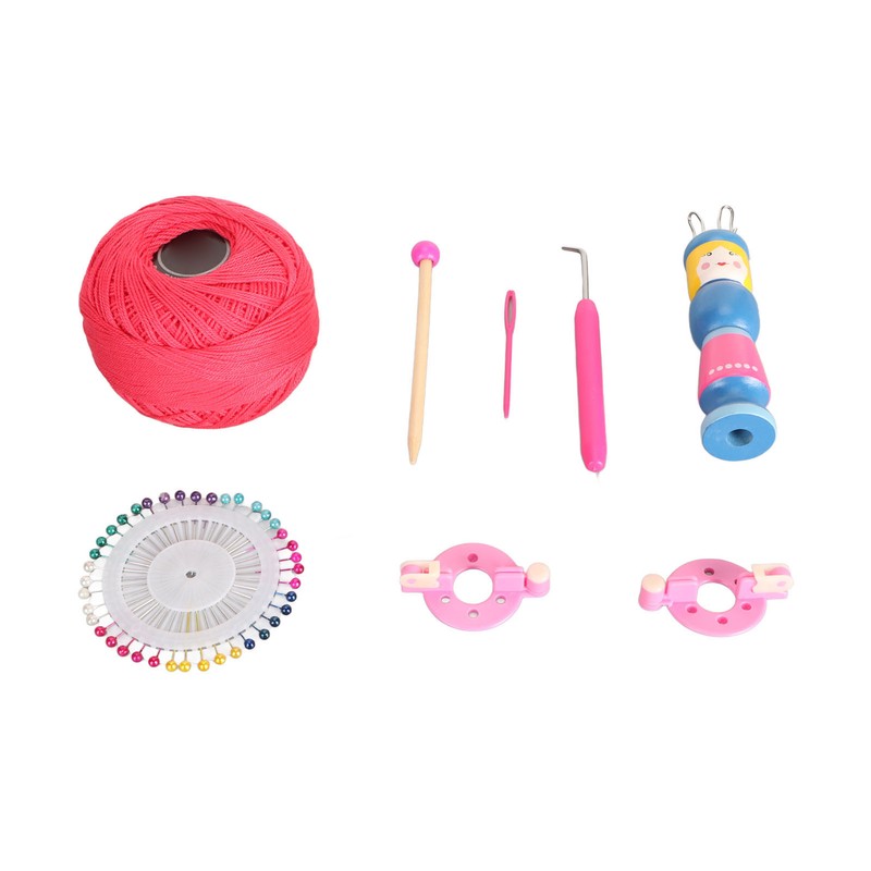 Wooden Knitter Spool Educational Doll Shape Portable Knitting Tool Kit