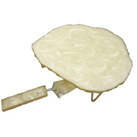 Plato de mesa de pedestal antiguo, soporte ovalado de resina para tartas con patas de latón con bisagras resistentes y cuchara de acero inoxidable, plato decorativo único para tartas