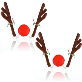 VaygWay Reindeer Antlers and Nose Set for Christmas Car Decorations Kit with Reindeer Antler- Xmas Jingle Bells & Nose for Car Christmas Costume Accessory Perfect for Holidays- 2pk
