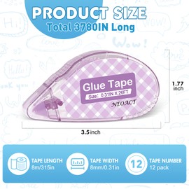 NEOACT 12 Pack Scrapbook Tape, Double Sided Tape Roller for Crafts,0.31In x 26 Ft Adhesive Glue Tape Runner for Scrapbooking,Junk Journal Supplies and Craft Supplies Gift Wrapping