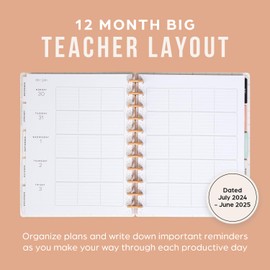 Happy Planner Disc-Bound 12-Month Academic Planner, July 2024–June 2025 Daily and Monthly Planner, Big Size, Teacher Layout, Soft + Modern, 72 Pages, 2 Sticker Sheets, 8 1/2" x 11"