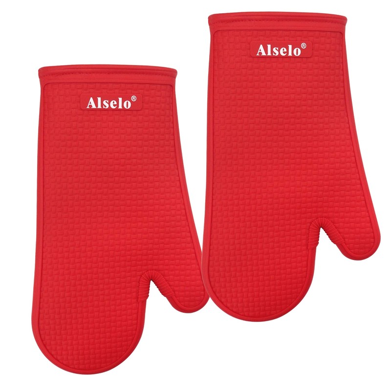 Alselo Oven Mitts Heat Resistant Silicone Kitchen Gloves for 550