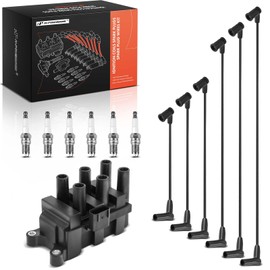 A-Premium 1 Ignition Coils with 6 Spark plug Wires and 6 Iridium Spark Plugs Compatible with Ford Ranger 2001-2003 V6 3.0L & Mazda B3000 2001 V6 3.0L, FLEX