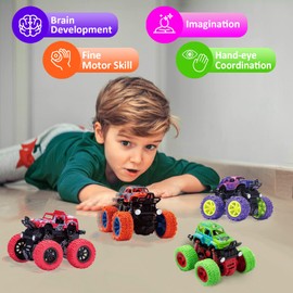 PELOSTA 4 PCS Monster Truck Toys for Boys Girls, Friction Powered Push and Go Car Toy for Kids Christmas Birthday Gifts, 3 4 5 6 7 8 Year Old Boy Girl Inertia Vehicle Set Educational Toy(4 Color)